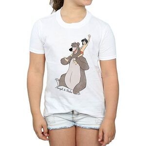 Jungle Book Girls Mowgli And Baloo Cotton T-Shirt / White